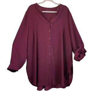 Chico's Womens Plus SizeRed Wine Office Wear Roll-up tab Sleeves